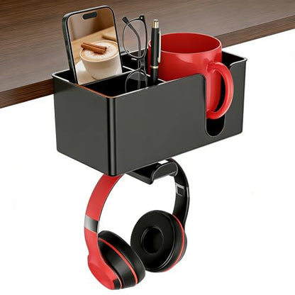 MYITYARD 4 in 1 Desk Cup Holder Clamp, Detachable Clip On Drink Holder with Rotating Headphone Hanger, Anti-Spill Desktop Organizer Pen Holder for Mug, Pen, Phone, Gaming Office Desk Accessories - color: Detachable Desk Cup Holder