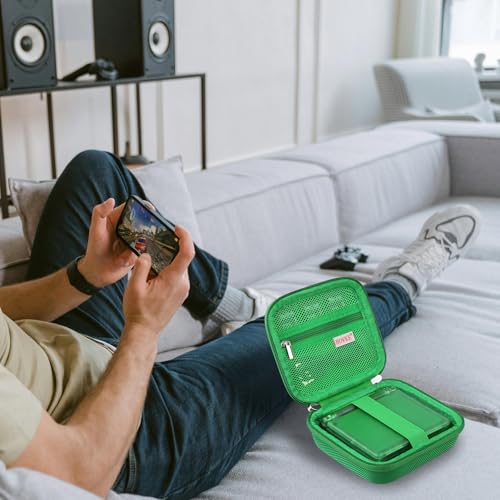 BOVKE Carrying Case Compatible with Anbernic RG35XXSP / RG34XX SP Handheld Game Console, Clamshell Retro Games Consoles Flip Hand-held System Holder with Mesh Pocket for Cables and Accessories, Green - style: Green Case