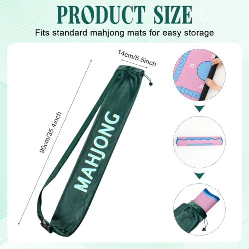 35 Inch Long Velvet Mahjong Mat Bag Cute Double Strapped Drawstring Mahjong Mat Holder Lightweight Carrying Bag for Board Games Outdoor Travel Storage-Mat Not Include(Green,1 Pc) - color: Green