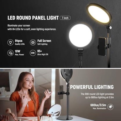 NEEWER Basics 7" Desk Ring Light for Video Recording, 10W Dimmable Full Screen Key Lighting with Stand&Phone Holder for iPhone Computer Laptop Vlog Live Streaming Video Conference, R06
