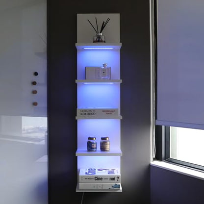 5 Tier Wall Shelf Unit, White, RGB Lack Shelf with Light | Vanity Shelves, For Room, Office, Bathroom, Remote Control - color: 5 Tier Rgb White