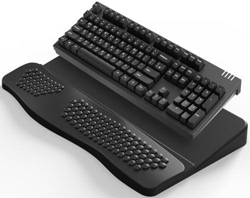 JIKIOU Wrist Rest with Keyboard Stand, Computer Wrist Support Pad Black | 2-Angle Ergonomic Adjustability, Massage Bump Design, Non-Slip PU Base, Soft Memory Foam Desk Cushion for Office Home School
