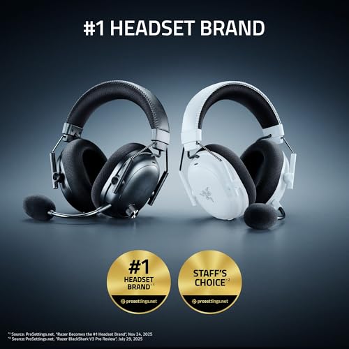 Razer BlackShark V3 Pro Wireless ANC Gaming Headset for PC, Black | Full Band Mic, 50mm Drivers, 2.4 GHz, Bluetooth, USB, 3.5mm, Works with Mac, PS5, Nintendo Switch, Smartphone, 70 Hr Battery - color: Black, style: PC