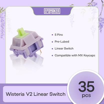 EPOMAKER Gaming Keyboard Switches, 35 PCS, Linear/Tactile Switch, 5-Pin Pre-Lubed Switch, Creamy Switches, Compatible with MX Keycaps for Mechanical Keyboard (Wisteria V2, Linear) - color: Wisteria V2