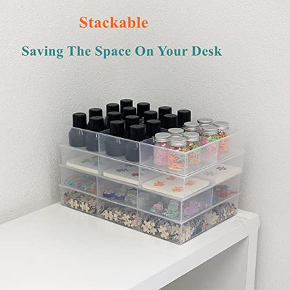 2 Pack Fixed 6 Grids Clear Plastic Organizer Sorting Tray with Large Compartment, Transparent Storage Divider Box Container Case for Hardware, Craft, Sewing Kit, Office Supplies, Small Parts - size: Fixed 6 Grids