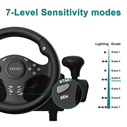 DOYO Steering Wheel with Pedals for PC/Xbox/PS4/Switch – 270° Racing Wheel, Gaming Steering Wheel with Gear Shifter, Dual Vibration, Clamp Mount, Driving Simulator for Sim Racing