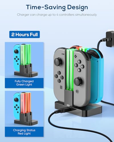 Switch Controller Charger Dock Station for Joy Cons & USB C Charging Cable | 4 in 1 Switch Controller Charger, Dock Station for Joy Cons Accessories Kits, Charging Station for Switch Controller