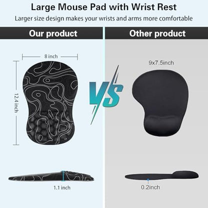 Canjoy Mouse Pad with Wrist Rest, Ergonomic Wrist Support with Massage | Ergonomic Massage Design & Relax and Relieve Fatigue & Non-Slip & PU Base, Comfortable Computer Mousepad for Office Home - color: Black Topographic