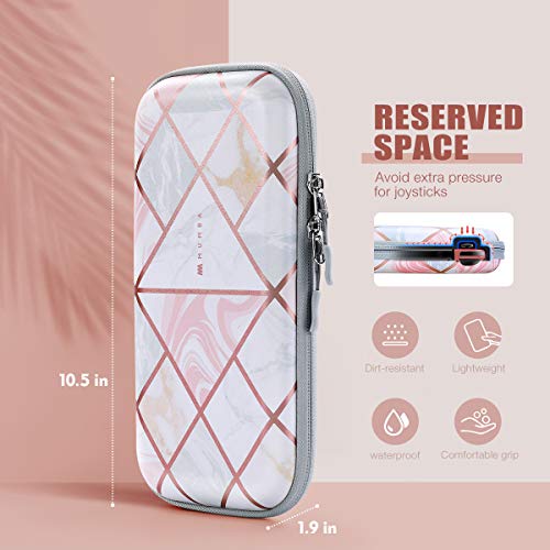 Mumba Carrying Case for for Nintendo Switch OLED & Nintendo Switch, Deluxe Ulta Slim Hard Shell Travel - holds 10 Game Cartridges -Pink Marble - color: Pink Marble