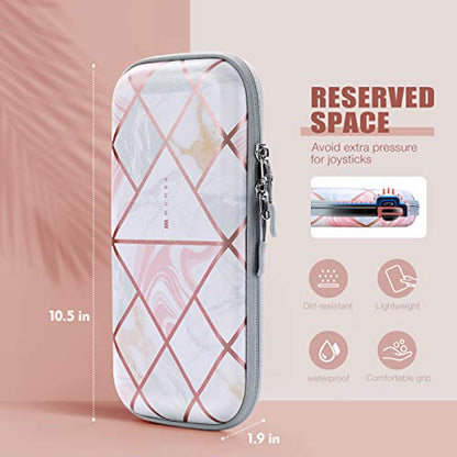 Mumba Carrying Case for for Nintendo Switch OLED & Nintendo Switch, Deluxe Ulta Slim Hard Shell Travel - holds 10 Game Cartridges -Pink Marble - color: Pink Marble