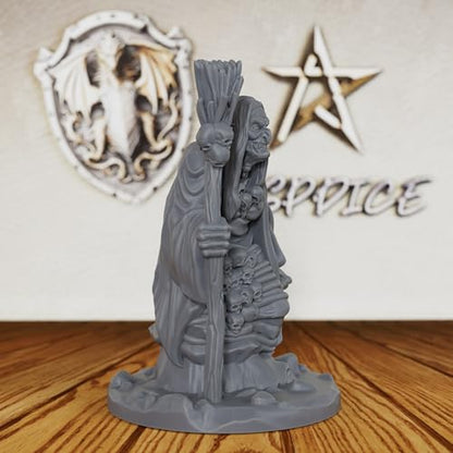 AUSPDICE Witch Miniature 32mm, Unpainted DND Fantasy Figure AS258 | Dark Fantasy Hag for Dungeons and Dragons, TTRPG Campaigns, Tabletop RPGs, Fantasy Wargames and Miniature Painting