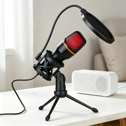 USB PC Condenser Microphone, RGB Light with Tripod & Accessories for Compatible with PS4/5 PC Podcast Streaming