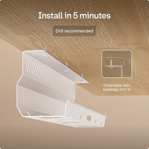 Desktronic Cable Duct Desk White Set of 2 - Stainless Steel Cable Management Desk Cable Duct with 5 Cable Cut-Outs - Easy to Install Cable Organiser - Cable Holder - color: White
