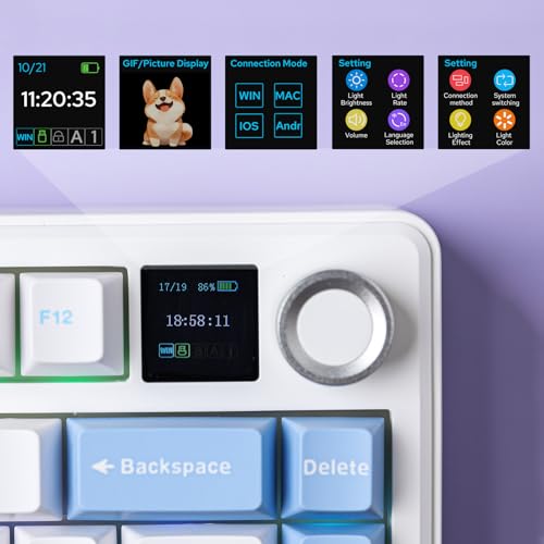 EPOMAKER X Aula F75 MAX Wireless Mechanical Keyboard with TFT Screen and Knob, Gasket Gaming Keyboard in 75% Layout, Hot Swappable, RGB Backlight, for PC/Mac/Linux (Blue&White&Purple) - color: Blue&White&Purple
