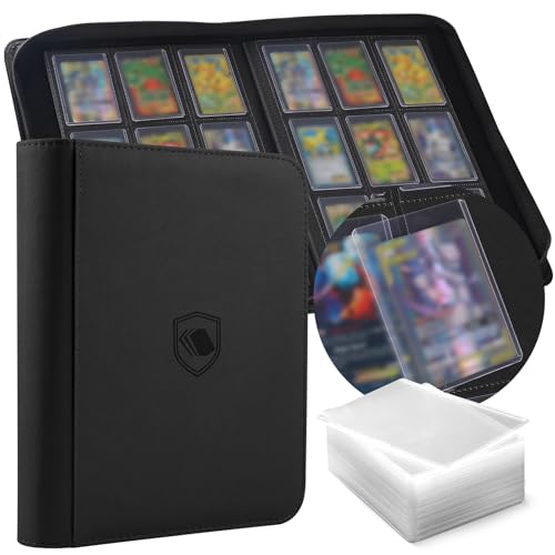 Toploader Binder, Holds 360 Toploader, 100 Toploaders INCLUDED, 9-Pocket PU Cover Top Loader Binder for 3" x 4" Rigid Toploaders, Ringless Double-Sided Toploader Card Binder for TCG, Sport Cards - color: Black, size: 9 Pocket