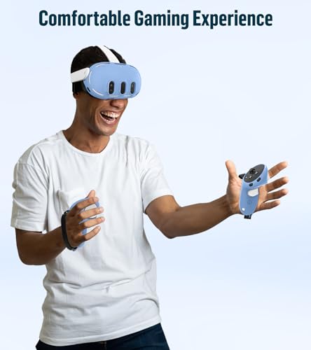 Silicone Cover Set Compatible with Meta Oculus/Quest 3, VR Accessories Protective Cover Includes Controller Grips, Front Shell Headset Cover and Face Cover, Not Fit Quest 3S(Haze Blue) - color: Haze Blue