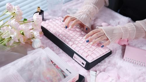 ZORNHER UR82 Wireless Mechanical Keyboard, 75% Pink & Black Creamy Keyboard with Glossy Jelly Cat-Ear Keycaps,Hot-Swappable RGB Gaming Keyboard for Windows/Mac, BT/2.4G/USB-C - color: Pink Jelly Cat-Black Case