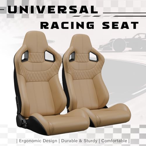2 Pcs Adjustable Universal Racing Seats with Double Sliders, Reclinable Bucket Seats, 1 Pair of Sport Seats for Vehicles (Beige-B) - color: Beige-B