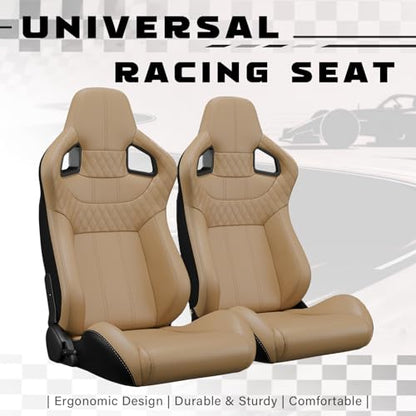 2 Pcs Adjustable Universal Racing Seats with Double Sliders, Reclinable Bucket Seats, 1 Pair of Sport Seats for Vehicles (Beige-B) - color: Beige-B