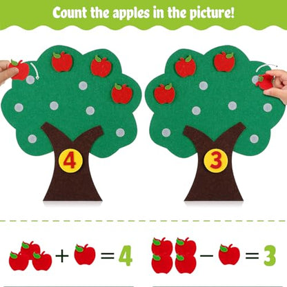 MAGICLULU Felt Apple and Number Tree, Kids Math Numbers Counting Game Toy Set, Toddler Felt Board for Preschool Early Educational Classroom and Home Learning Aid