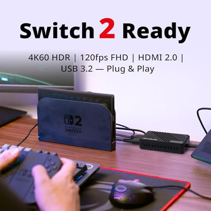 AVerMedia 4K HDMI Capture Card, USB Game Capture Card for Streaming and Recording with True Low Latency on PS5/Pro, Xbox, Switch 2, PC on Twitch, OBS, for Win11, Mac-GC553Pro Live Gamer Ultra S Black