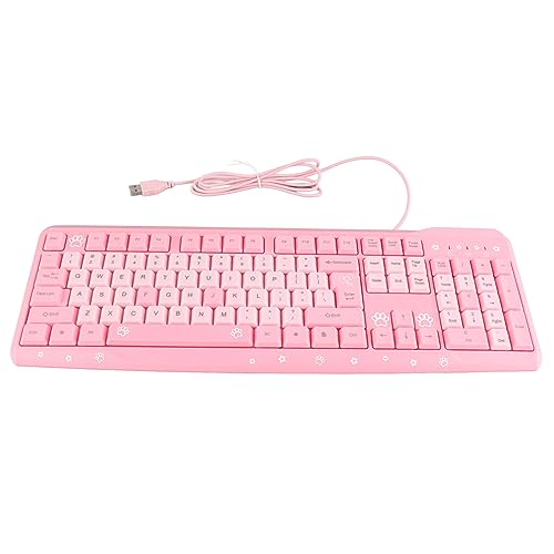 Silent Keyboard Mechanical Membrane USB Wired 104 Keys Adjustable Bracket Ergonomic Design for Laptop Home Office Gaming 45.5x14.7cm (Pink) - color: Pink