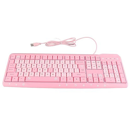 Silent Keyboard Mechanical Membrane USB Wired 104 Keys Adjustable Bracket Ergonomic Design for Laptop Home Office Gaming 45.5x14.7cm (Pink) - color: Pink