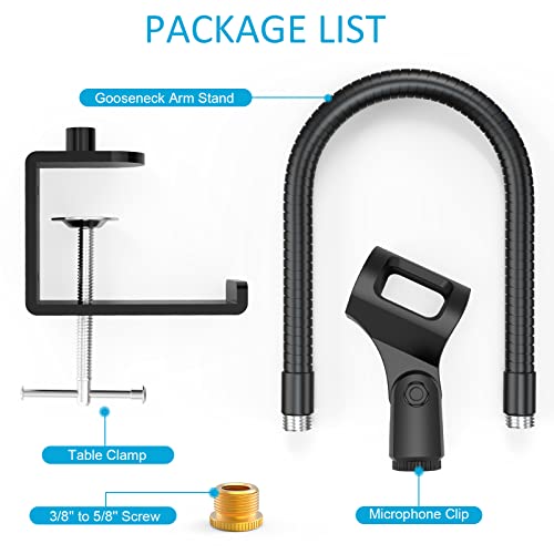 ZealSound Microphone Stand Gooseneck 13”, Flexible Clamp-On Desktop Mic Stand with 360° Adjustable Arm, 3/8" to 5/8" Adapter, Heavy-Duty Desk Mount, for Podcasting, Streaming, Podium & Public Speaking