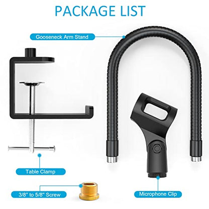 ZealSound Microphone Stand Gooseneck 13”, Flexible Clamp-On Desktop Mic Stand with 360° Adjustable Arm, 3/8" to 5/8" Adapter, Heavy-Duty Desk Mount, for Podcasting, Streaming, Podium & Public Speaking