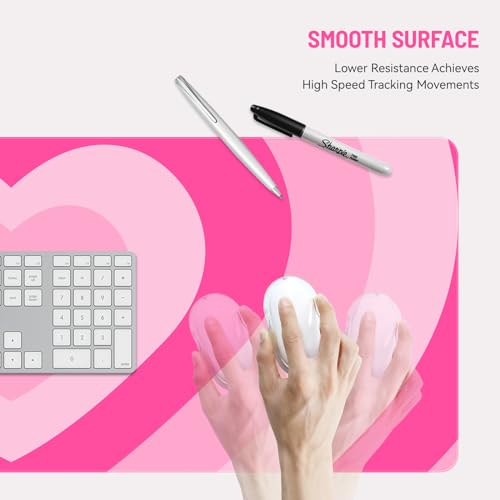Mousepad Desk Mat Gaming Large Keyboard Cute Office Desktop Computer Laptop Hearts XXL Long Giant Big Kawaii Aesthetic Girly Pretty Design Women Girl Gamer Oversized Wide 30x12'' Mousepad - color: Pink Heart