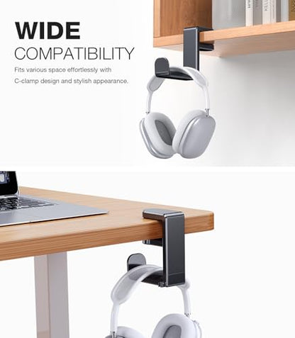 Coolpow Gaming Headphone Stand for Desk【360°Rotating】PC Headset Holder for Desk Hook Mount, Headset Stand Holder Clip Under Desk Headphone Hanger for Airpods Max, HyperX, Sennheiser All Headphone Size