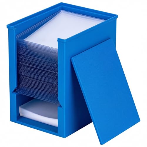 Toploader Dispenser & Penny Sleeve Holder - Dual Compartment Holds 250 Penny Sleeves & up to 50 Top Loaders, Stackable Card Storage Box with Dustproof Lid (Blue) - color: Blue