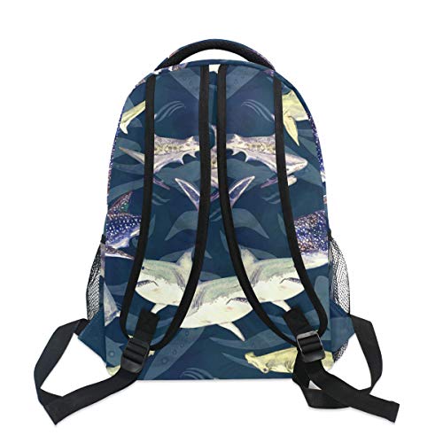 Sharks Dark Blue Backpacks Animal Fish Bookbags Daypack Travel School College Bag for Womens Girls Mens Boys Teens - color: Multi 7