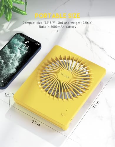 Zuvas Desk Fan Small Rechargeable Battery Table Fans for travel Ultra Quiet | 180° Tilt Folding, LED Dislay, Portable Fan Slim Design, 3 Speed Adjustable, for Office Bedroom Desktop, Cruise Essentials - color: Yellow
