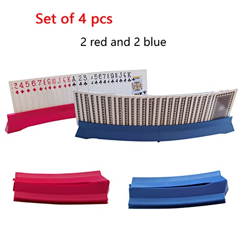 4 Pack Playing Cards Holder - Foldable Card Holders for Playing Cards - Curved Playing Card Rack for Adults Seniors Arthritis - style: 2 blue + 2 red