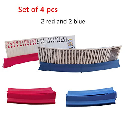 4 Pack Playing Cards Holder - Foldable Card Holders for Playing Cards - Curved Playing Card Rack for Adults Seniors Arthritis - style: 2 blue + 2 red