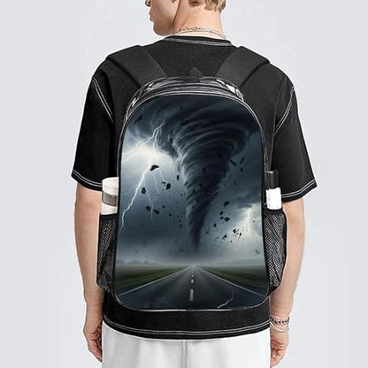 Fashion Teddy Print Clear Backpack Stadium Approved for Men Women | Transparent Bookbag with Reinforced Bottom, Adjustable Padded Shoulder Straps, Tornado Art - color: Pattern (335)