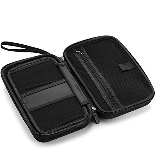 Caseling Hard EVA Electronics Travel Organizer – Shockproof Protective Carrying Case for Chargers, Power Banks & Cables – Compact 9.5” x 5.7” Travel Storage with Wrist Strap, Black