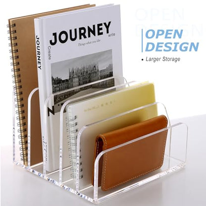 SANRUI Acrylic Bill Letter Organizer Holder for Desk, Clear 5 Compartments | Laddered Mail Sorters, Multifunction Desktop Envelope Folder Racks Document Holders for Office, Home, School - size: 5 Laddered Compartments