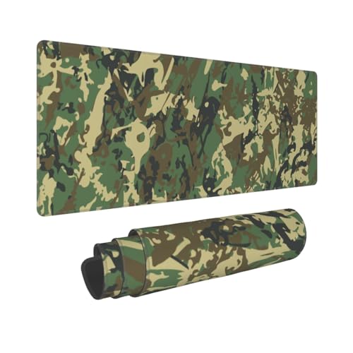 Gaming Mouse Pad, Large Green Camouflage Mousepad Laptop, Extended Camo Mouse Mat, Long XL Waterproof Keyboard Pads, Big Non-Slip Mousepads for Game Office Home, 31.5 x 11.8 in - color: Green Camouflage