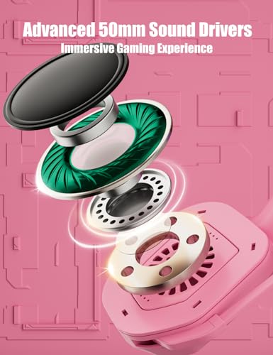 ZIUMIER Pink Wired Gaming Headset with Detachable Cat Ears | Noise Canceling Microphone, LED Light, 50mm Driver, 3.5mm Audio Jack, Compatible with PS4 PS5 Xbox Series X|S Xbox One PC