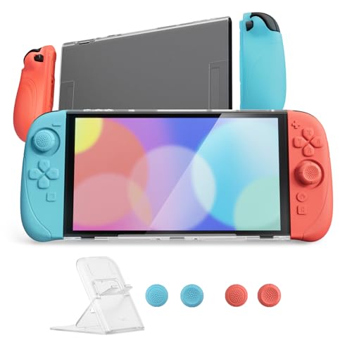 PlayVital Ranger Protective Case for Nintendo Switch 2 with Stand | Ergonomic Anti-Slip Silicone Grips, Dockable Hard Shell, 4 Thumbstick Caps | Quick-Release-Joycon Full-Body Cover, Blue & Orange - color: Blue & Orange