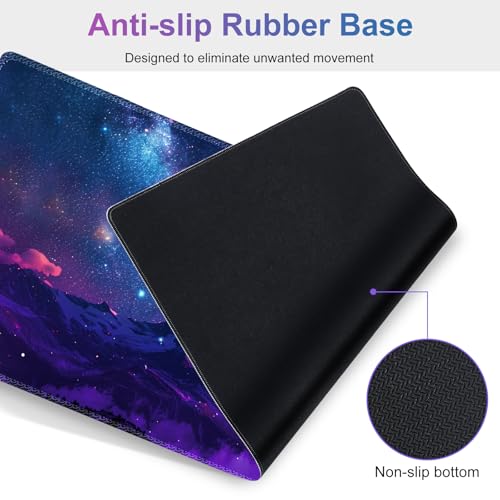 Large Gaming Mouse Pad Set, Purple 4 in1 Ergonomics Keyboard Desk Mat with Memory Foam Wrist Rest, Extended Game Mousepad, Non-Slip Desk Pad Matt Easy Typing Pain Relief I Galaxy Mountain - color: Galaxy Mountain