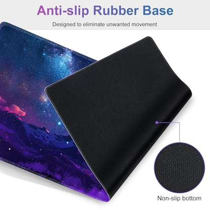Large Gaming Mouse Pad Set, Purple 4 in1 Ergonomics Keyboard Desk Mat with Memory Foam Wrist Rest, Extended Game Mousepad, Non-Slip Desk Pad Matt Easy Typing Pain Relief I Galaxy Mountain - color: Galaxy Mountain