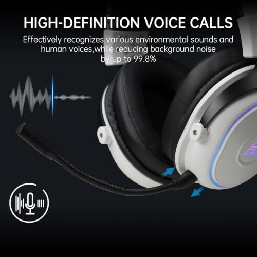 EKSA Wireless Gaming Headset with Detachable Microphone for PC,PS5,PS4 | Bluetooth Gaming Headphones with RGB, 30ms Latency, 50H Battery for Switch,Mobile,Mac,Computer, Stereo Sound Wired PC Headset - color: White