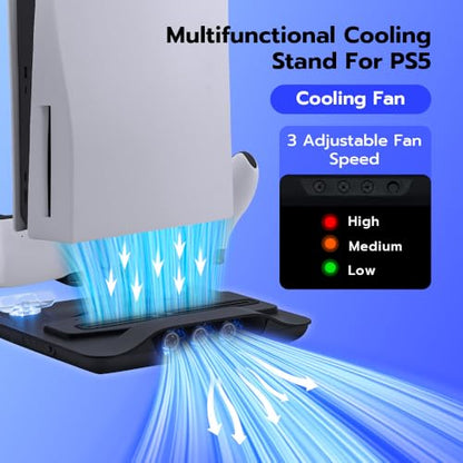 Mcbazel Cooling Fan and Dual Controller Charger Station for PS5 Console, Cooler Station and Charging Dock with Extra USB Ports for PlayStation 5 UHD and Digital Edition - Black(NOT for PS5 Slim/Pro)