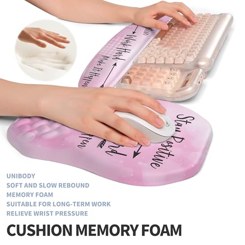 2-in-1 Ergonomic Set, Wave Keyboard Wrist Rest and Massage Slope Mouse Pad Wrist Support, Rebound Memory Foam for Relieve Carpal Tunnel Syndrome and Wrist Pain (Stay Positive) - color: Stay Positive