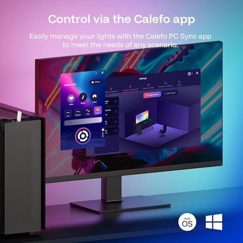 Calefo RGBCW PC Gaming Ambient Lighting Kit for 24-27 Inch, USB Sync Dongle, Bar Light & Monitor Backlight, Color Sync for Games, Movies, Music,Plug and Play,Windows 10/11 & Mac Compatible.
