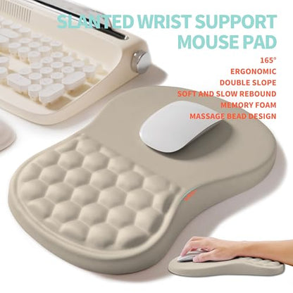 2-in-1 Ergonomic Set, Wave Rise Keyboard Wrist Rest and Massage Bulge Slope Mouse Pad Wrist Support, Cushion Memory Foam Integrated to Relieve Wrist Pain, Apricot - color: Apricot