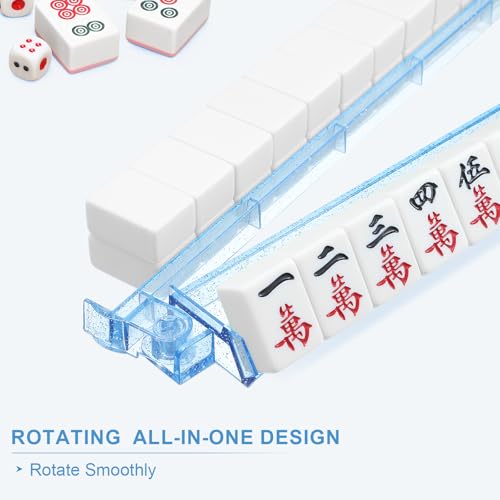 Mahjong Racks with Pushers 4PCS Set Majiang Tile Holder Acrylic Mahjong Racks Accessories and Gifts (Glitter Blue) - color: Bling Blue